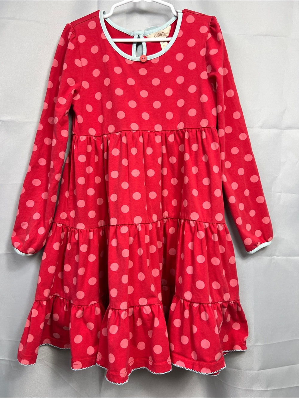 Matilda Jane Pink Polka Dot Tiered Long-Sleeve Dress shirt size 6